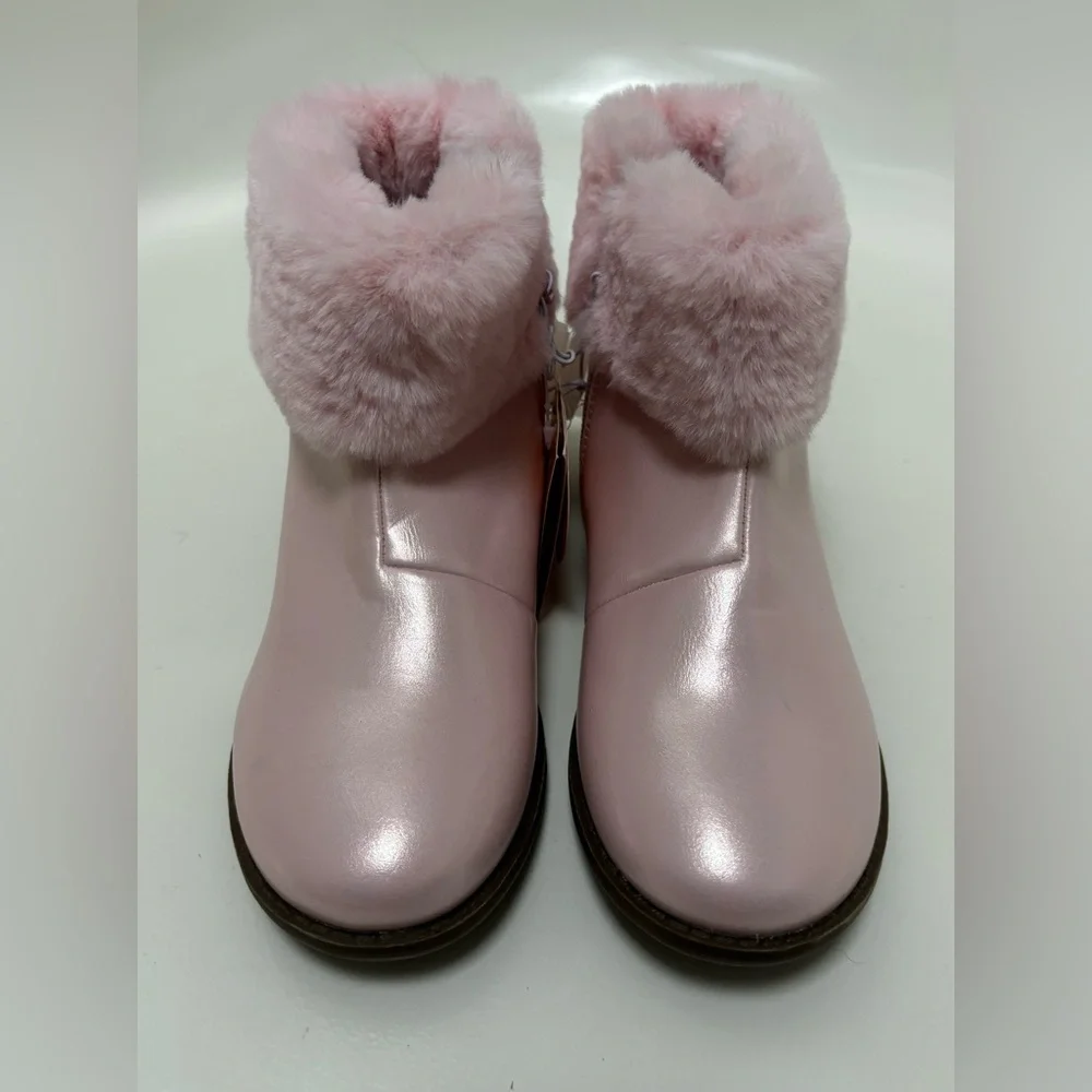 Gymboree Girls Faux Fir Ankle Boots, Pink, Size 1 - Picture 5 of 7
